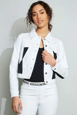 Elie Tahari Mesh Denim Jacket -Elie Tahari Sales 2023 E303D102 WHITE 2FRONT 044