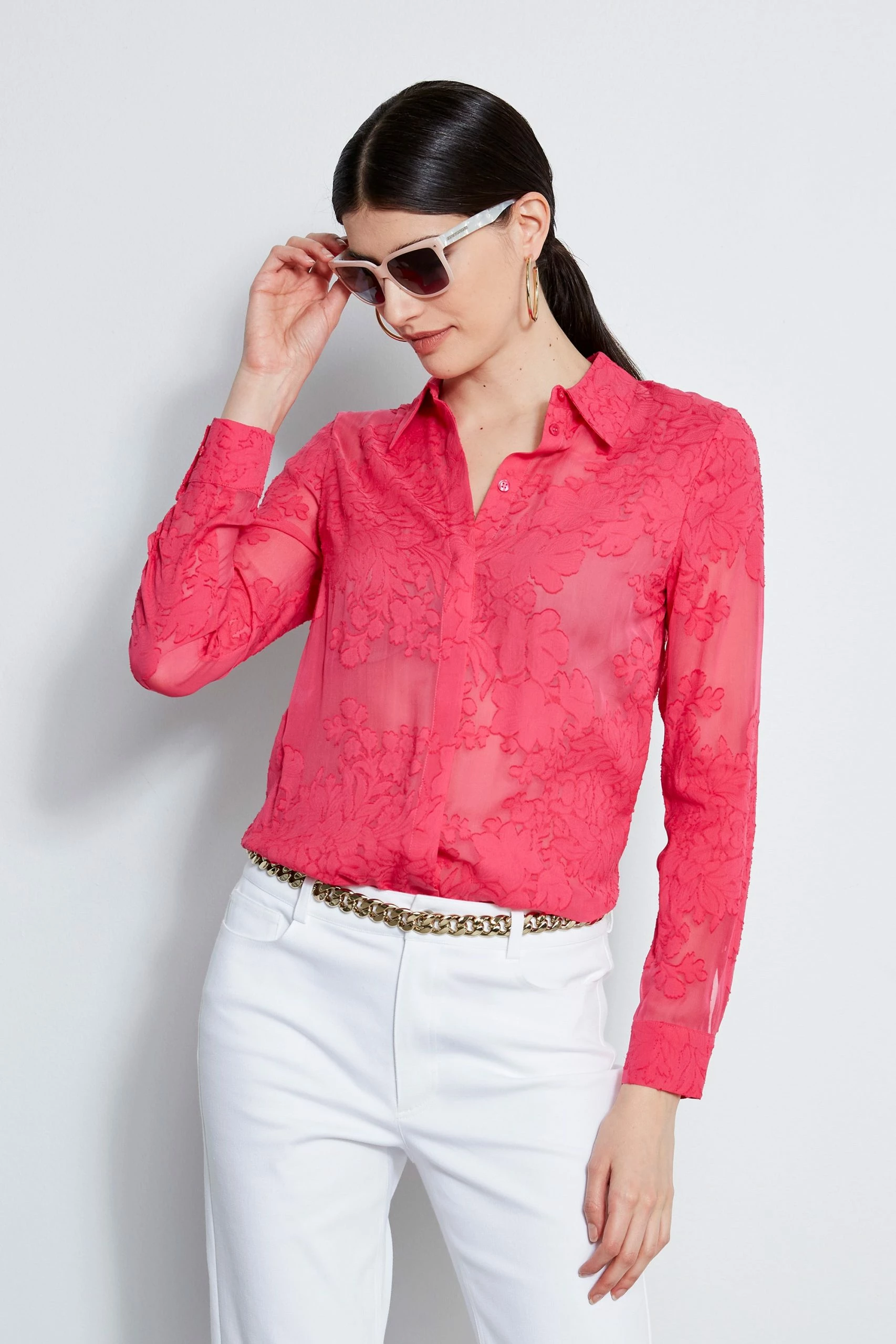 Elie Tahari Floral Jacquard Button Down Shirt 3 Elie Tahari Floral Jacquard Button Down Shirt