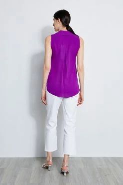 Elie Tahari Sleeveless Silk Chain Collar Shirt -Elie Tahari Sales 2023 E303D202 WHITE E310N503 WILDBERRY 3BACK 720