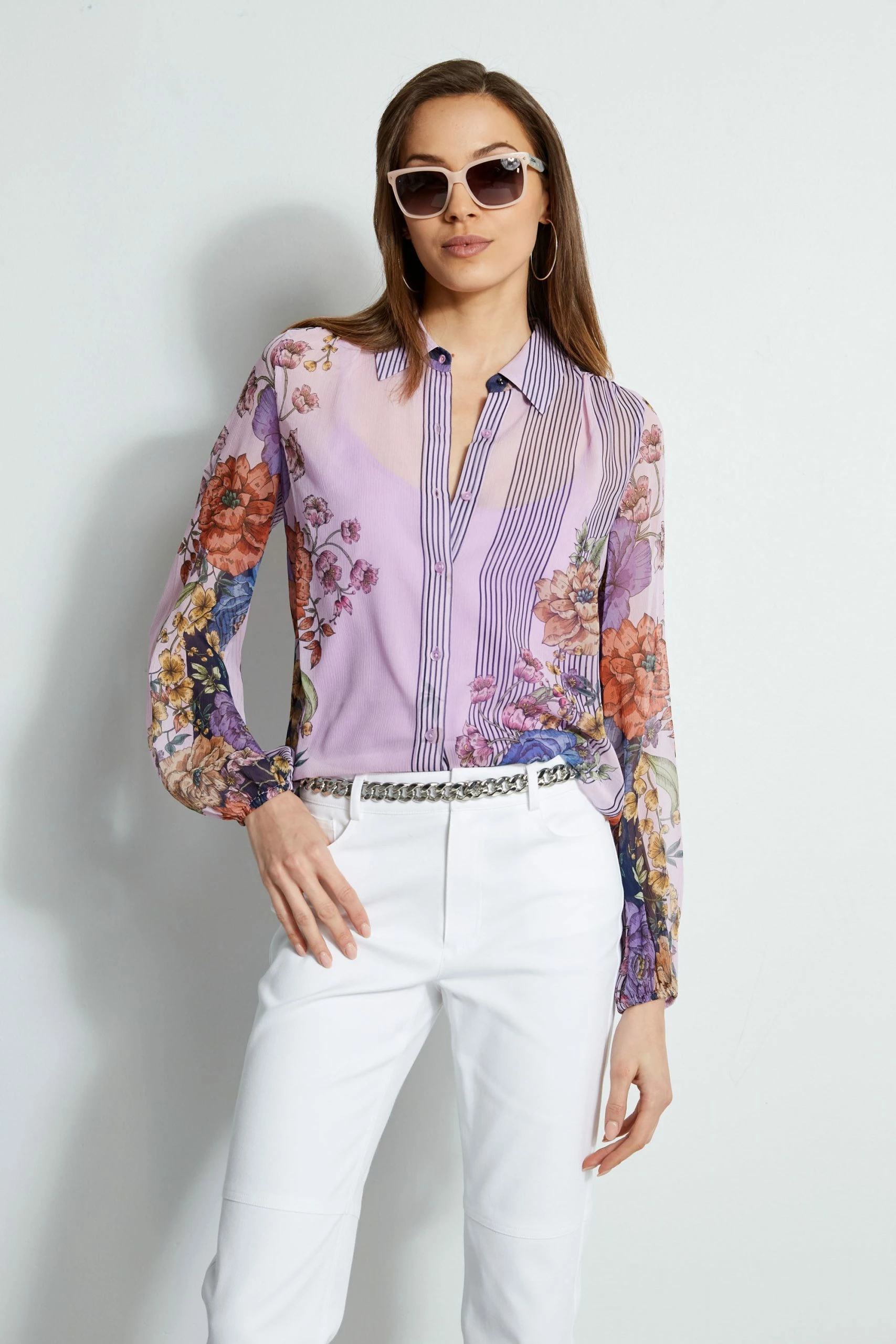 Elie Tahari Vine Floral Silk Crinkle Shirt 3 Elie Tahari Vine Floral Silk Crinkle Shirt