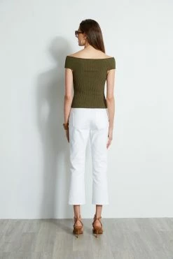 Elie Tahari Off Shoulder Rib Sweater -Elie Tahari Sales 2023 E303D202 WHITE E45X7503 TUSCANOLIVE 3back 148