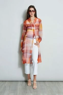 Elie Tahari Ombre Silk Chiffon Maxi Shirt