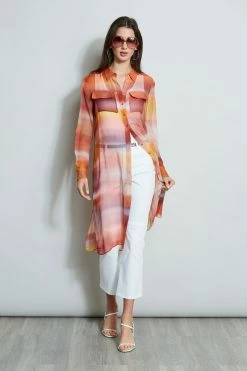 Elie Tahari Ombre Silk Chiffon Maxi Shirt -Elie Tahari Sales 2023 E303D202 WHITE E502E603 GINGER CU59150U WHITE 1Hero 898