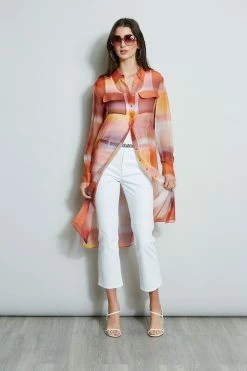 Elie Tahari Ombre Silk Chiffon Maxi Shirt -Elie Tahari Sales 2023 E303D202 WHITE E502E603 GINGER CU59150U WHITE 1Hero 904