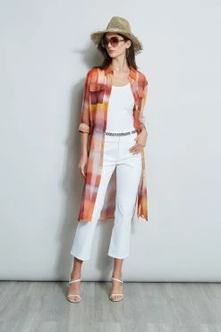 Elie Tahari Ombre Silk Chiffon Maxi Shirt -Elie Tahari Sales 2023 E303D202 WHITE E502E603 GINGER CU59150U WHITE 4styling 930