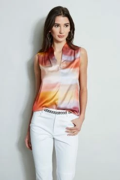 Elie Tahari Silk Satin Ombre Contour Shirt -Elie Tahari Sales 2023 E303D202 WHITE E504K513 GINGER 2front 325