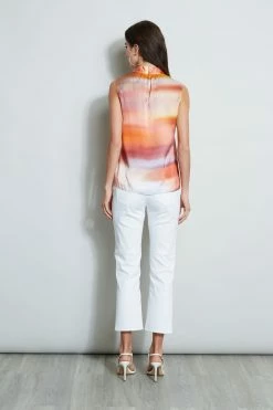 Elie Tahari Silk Satin Ombre Contour Shirt -Elie Tahari Sales 2023 E303D202 WHITE E504K513 GINGER 3back 335