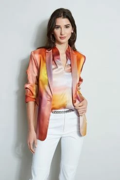 Elie Tahari Silk Satin Ombre Contour Shirt -Elie Tahari Sales 2023 E303D202 WHITE E504K513 GINGER 4styling 879