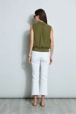 Elie Tahari Silk Contour Rib Shirt -Elie Tahari Sales 2023 E303D202 WHITE E510N503 THYME 3back 964