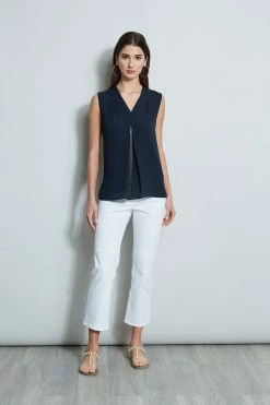 Elie Tahari Chain Pleat Shirt -Elie Tahari Sales 2023 E303D202 WHITE E510N523 STARGAZER 1Hero 1009