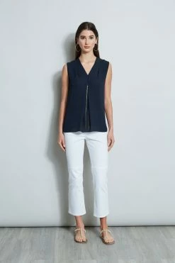 Elie Tahari Chain Pleat Shirt -Elie Tahari Sales 2023 E303D202 WHITE E510N523 STARGAZER 1Hero 998