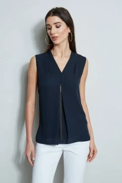 Elie Tahari Chain Pleat Shirt -Elie Tahari Sales 2023 E303D202 WHITE E510N523 STARGAZER 2front 348