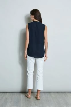 Elie Tahari Chain Pleat Shirt -Elie Tahari Sales 2023 E303D202 WHITE E510N523 STARGAZER 3back 1025