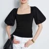 Cotton Puff Sleeve Knit -Elie Tahari Sales 2023 E303D202 WHITE ETR31232 NOIR 2front 4266