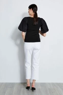 Cotton Puff Sleeve Knit -Elie Tahari Sales 2023 E303D202 WHITE ETR31232 NOIR 4STYLING 804