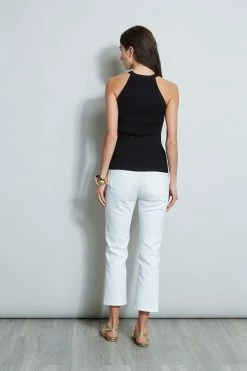 Halter Button Rib Tank -Elie Tahari Sales 2023 E303D202 WHITE ETR32172 NOIR 3back 1053