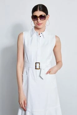 Elie Tahari Denim Fit & Flare Dress 8 Elie Tahari Denim Fit & Flare Dress -Elie Tahari Sales 2023 E303D603 WHITE 2front 5135