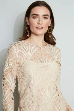 Elie Tahari Scallop Lace Dress -Elie Tahari Sales 2023 E3051602 PECHE 2FRONT 033