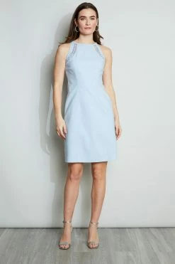 Elie Tahari Linen Lace Detail Dress 11 Elie Tahari Linen Lace Detail Dress -Elie Tahari Sales 2023 E305K602 WAVE MELANGE 1HERO 005