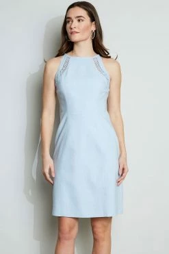 Elie Tahari Linen Lace Detail Dress 12 Elie Tahari Linen Lace Detail Dress -Elie Tahari Sales 2023 E305K602 WAVE MELANGE 2FRONT 021