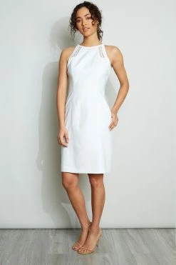 Elie Tahari Linen Lace Detail Dress