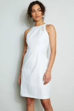 Elie Tahari Linen Lace Detail Dress 16 Elie Tahari Linen Lace Detail Dress -Elie Tahari Sales 2023 E305K602 WHITE 2FRONT 044