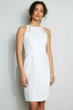 Elie Tahari Linen Lace Detail Dress 14 Elie Tahari Linen Lace Detail Dress -Elie Tahari Sales 2023 E305K602 WHITE 2FRONT 047