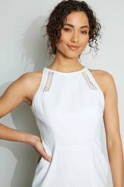 Elie Tahari Linen Lace Detail Dress 13 Elie Tahari Linen Lace Detail Dress -Elie Tahari Sales 2023 E305K602 WHITE 2FRONT 059