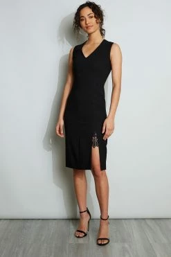 Elie Tahari Lace Slit Dress -Elie Tahari Sales 2023 E3087602 BLACK 1HERO 001