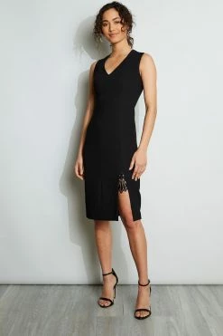 Elie Tahari Lace Slit Dress -Elie Tahari Sales 2023 E3087602 BLACK 1HERO 019