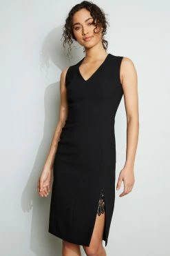 Elie Tahari Lace Slit Dress -Elie Tahari Sales 2023 E3087602 BLACK 2FRONT 048