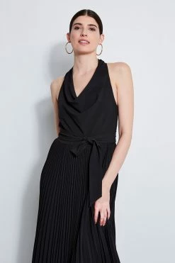 Elie Tahari Pleated Cowl Midi Dress 7 Elie Tahari Pleated Cowl Midi Dress -Elie Tahari Sales 2023 E3098603 BLACK 2FRONT 5191