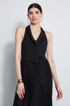 Elie Tahari Pleated Cowl Midi Dress 8 Elie Tahari Pleated Cowl Midi Dress -Elie Tahari Sales 2023 E3098603 BLACK 2FRONT 5199