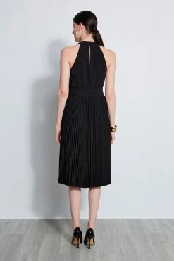 Elie Tahari Pleated Cowl Midi Dress 9 Elie Tahari Pleated Cowl Midi Dress -Elie Tahari Sales 2023 E3098603 BLACK 3BACK 3132