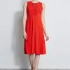 Elie Tahari Lace Applique Midi Dress