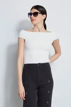 Elie Tahari Off Shoulder Rib Sweater