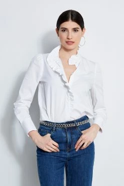 Elie Tahari Poplin Ruffle Shirt