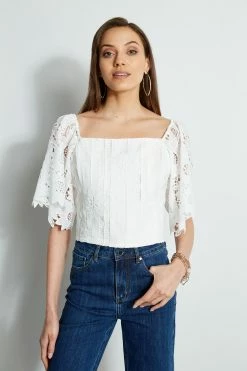 Elie Tahari Cut Out Lace Corset Shirt -Elie Tahari Sales 2023 E315J202 INDIGO E401A503 MARBLE 2front 539