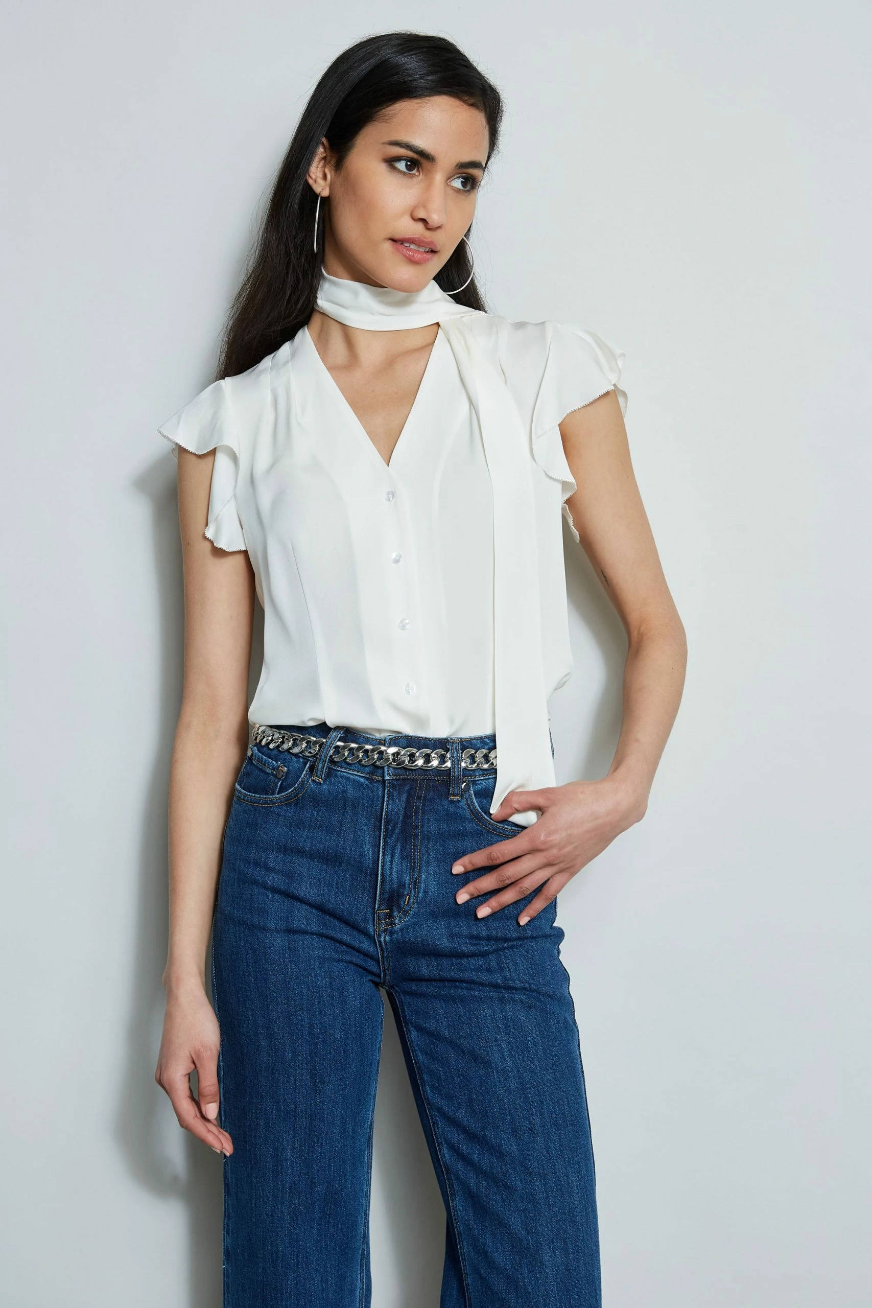 Elie Tahari Flutter Sleeve Tie Shirt 3 Elie Tahari Flutter Sleeve Tie Shirt