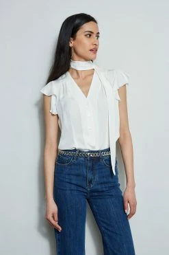 Elie Tahari Flutter Sleeve Tie Shirt 10 Elie Tahari Flutter Sleeve Tie Shirt -Elie Tahari Sales 2023 E315J202 INDIGO E410N503 FRESHPEARL 2FRONT 1224