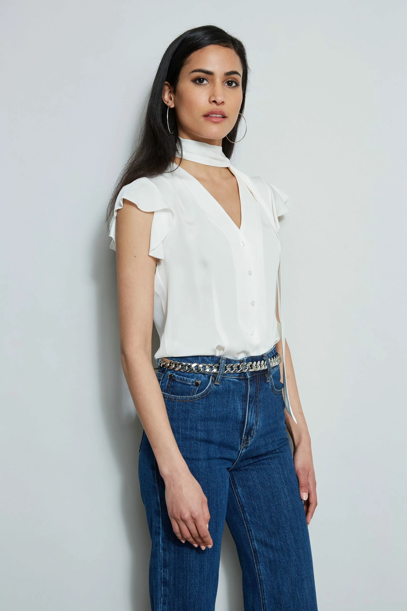 Elie Tahari Flutter Sleeve Tie Shirt 6 Elie Tahari Flutter Sleeve Tie Shirt - Image 4