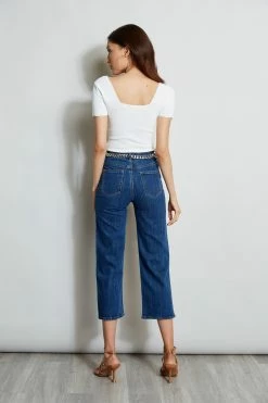 Elie Tahari Short Sleeve Contour Sweater -Elie Tahari Sales 2023 E315J202 INDIGO E45X3503 FOAM 3back 239