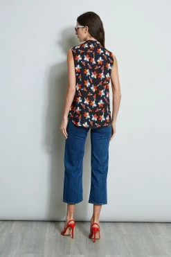 Elie Tahari Rosemallo Floral Contour Shirt -Elie Tahari Sales 2023 E315J202 INDIGO E502M503 MULTI 2front 544