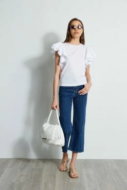 Tiered Flutter Sleeve Cotton Shirt -Elie Tahari Sales 2023 E315J202 INDIGO ETR31254 WHITESTAR 1Hero 481