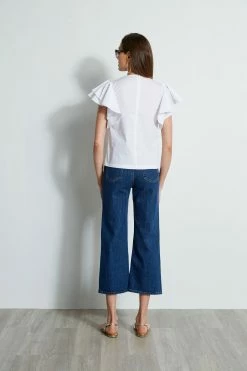 Tiered Flutter Sleeve Cotton Shirt -Elie Tahari Sales 2023 E315J202 INDIGO ETR31254 WHITESTAR 1Hero 508