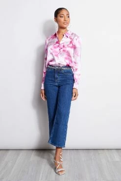 Elie Tahari Silk Satin Watercolor Floral Shirt -Elie Tahari Sales 2023 E315J202 Indigo E201U503 Multi 1HERO 076