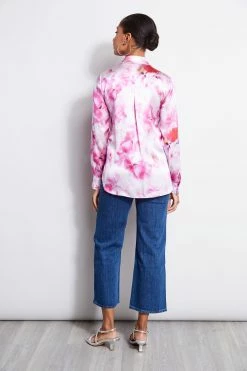 Elie Tahari Silk Satin Watercolor Floral Shirt -Elie Tahari Sales 2023 E315J202 Indigo E201U503 Multi 3BACK 117