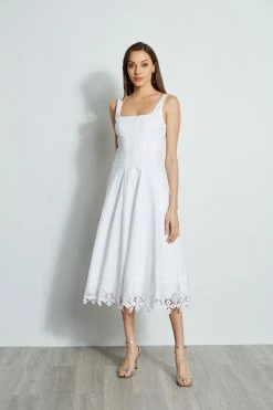 Elie Tahari Cotton Poplin Square Neck Dress