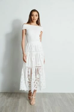 Elie Tahari Lace Cut Out Maxi Skirt -Elie Tahari Sales 2023 E401A303 MARBLE E45X7503 WHITE 1HERO 248