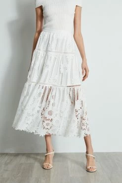 Elie Tahari Lace Cut Out Maxi Skirt -Elie Tahari Sales 2023 E401A303 MARBLE E45X7503 WHITE 2front 664